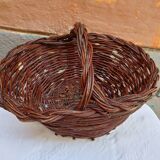 Rare Old handcrafted basket made of cherry branches - peasant folk art