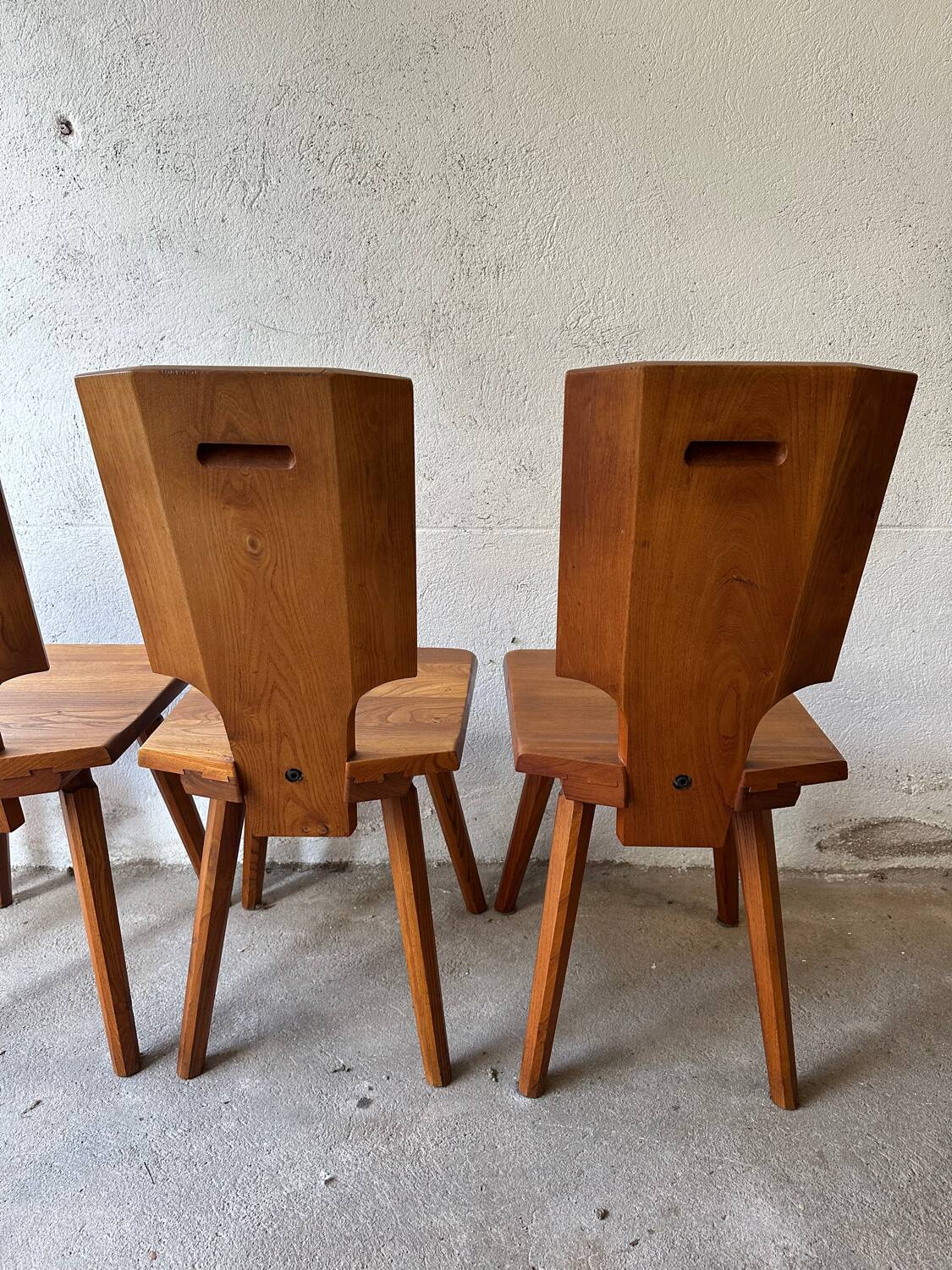 4 S28 elm chairs by Pierre Chapo, 1970