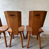 4 S28 elm chairs by Pierre Chapo, 1970