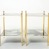 Paire de tables bouts canapé laiton chrome miroir
