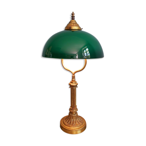 lampe de bureau en bronze doré et opaline verte