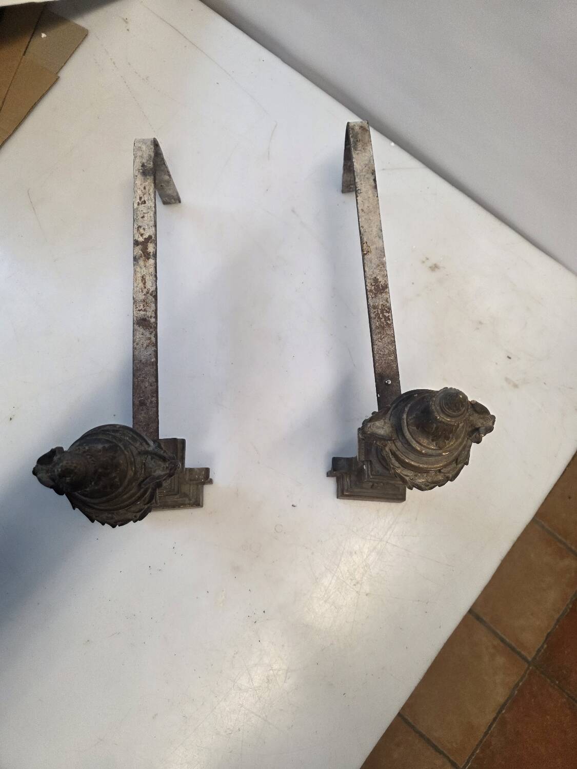 Pair of Louis XVI style andirons, 19th century in bronze