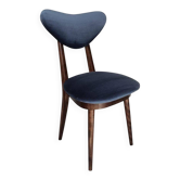 Heart-shaped blue velvet chair with walnut wood, mid-century, Poland, 1960s.