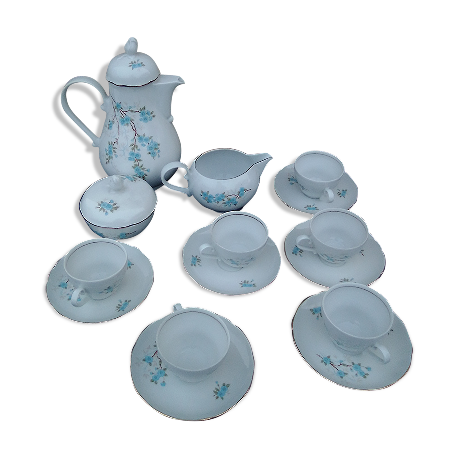 Kahla porcelain coffee service made in GDR blue flower pattern
