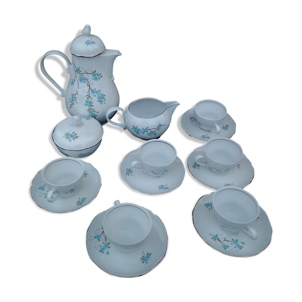 Service à café en porcelaine Kahla made in GDR motif fleurs bleues