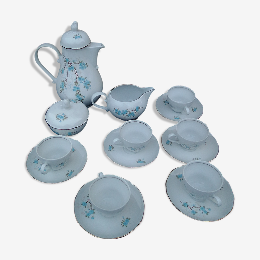Service à café en porcelaine Kahla made in GDR motif fleurs bleues | Selency
