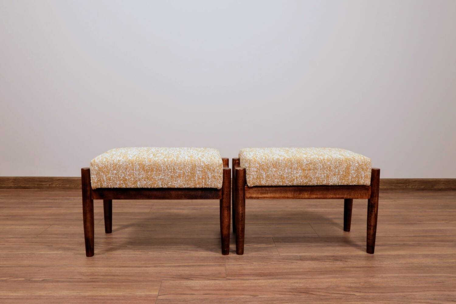 Scandinavian stool, yellow and white, Boho style