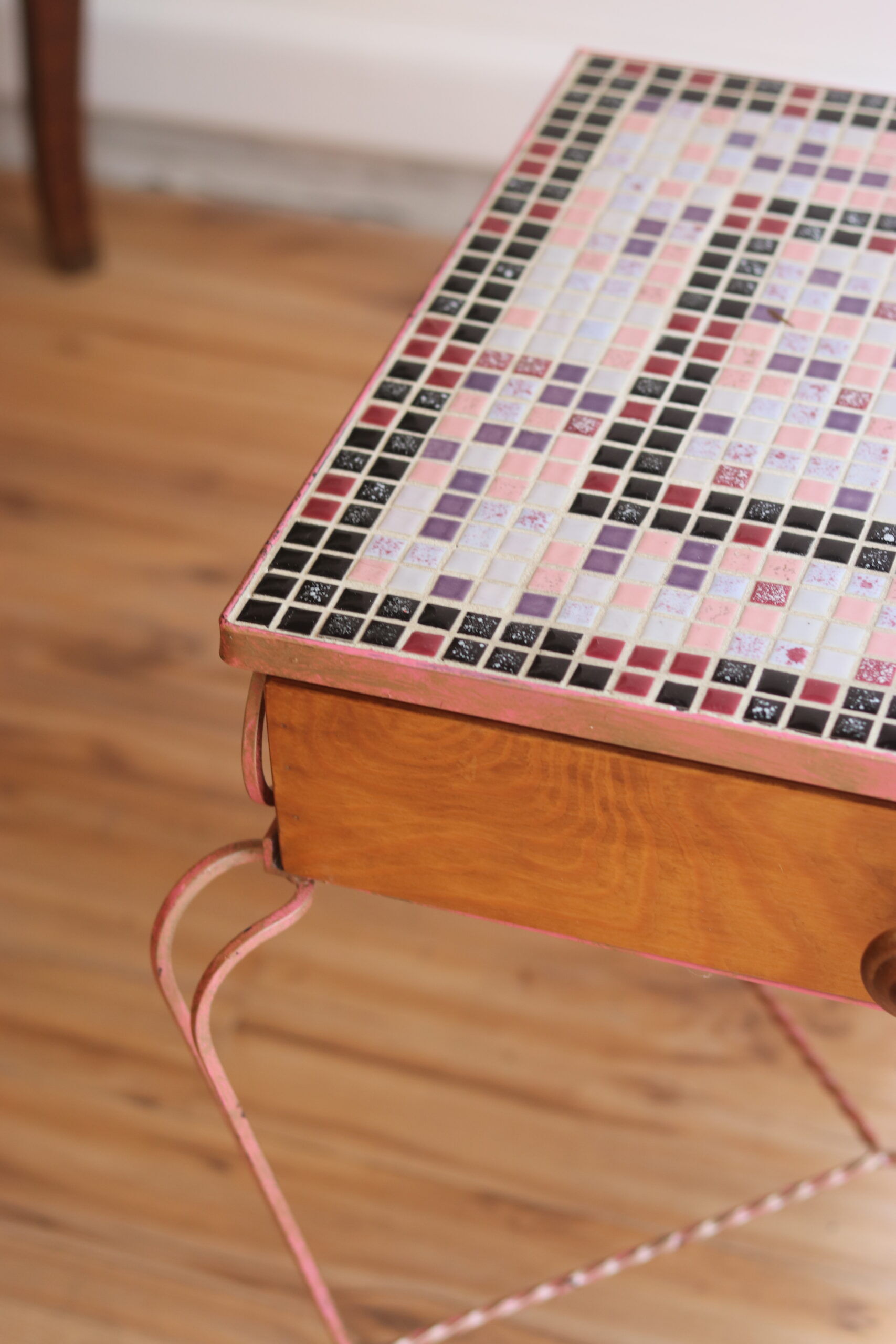 Small side table in wrought iron and mosaic, 1950s-60s.