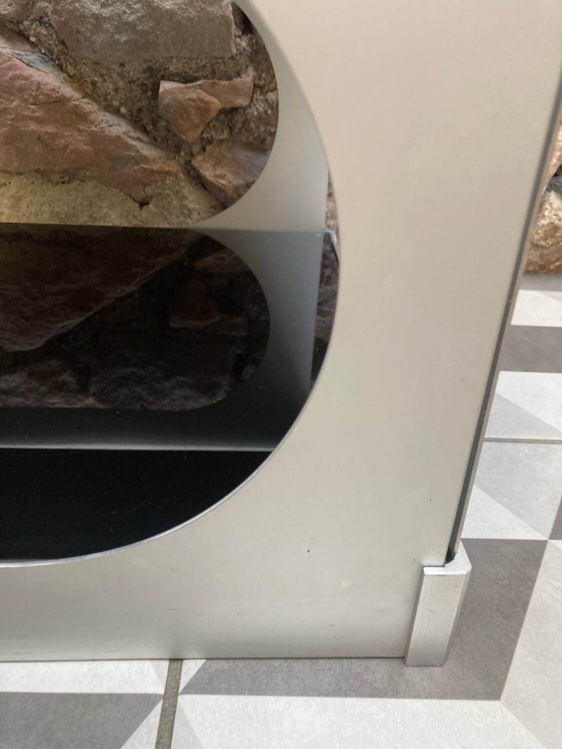 70s aluminum and glass side table