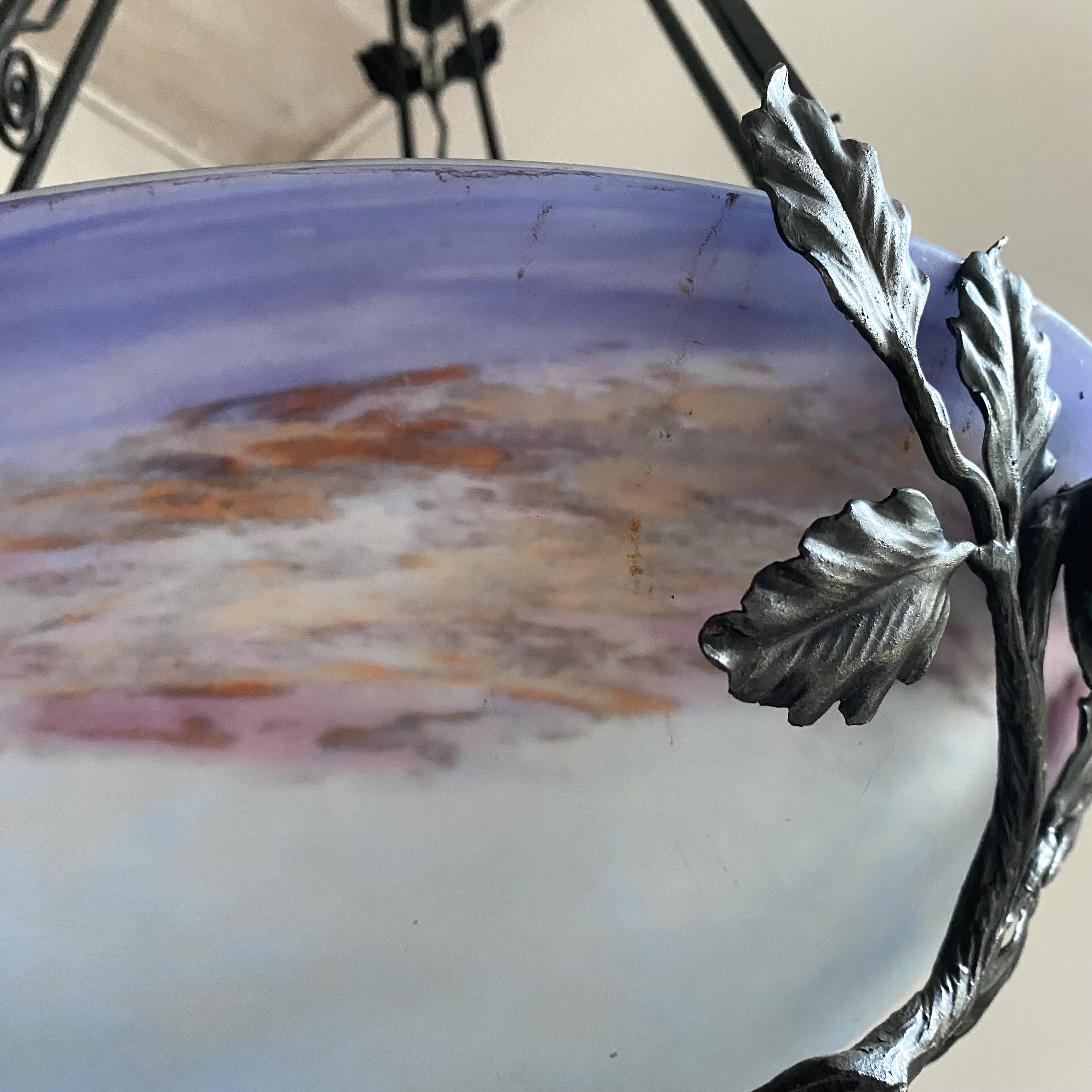 Art Nouveau suspension pâte de verre signed Degué