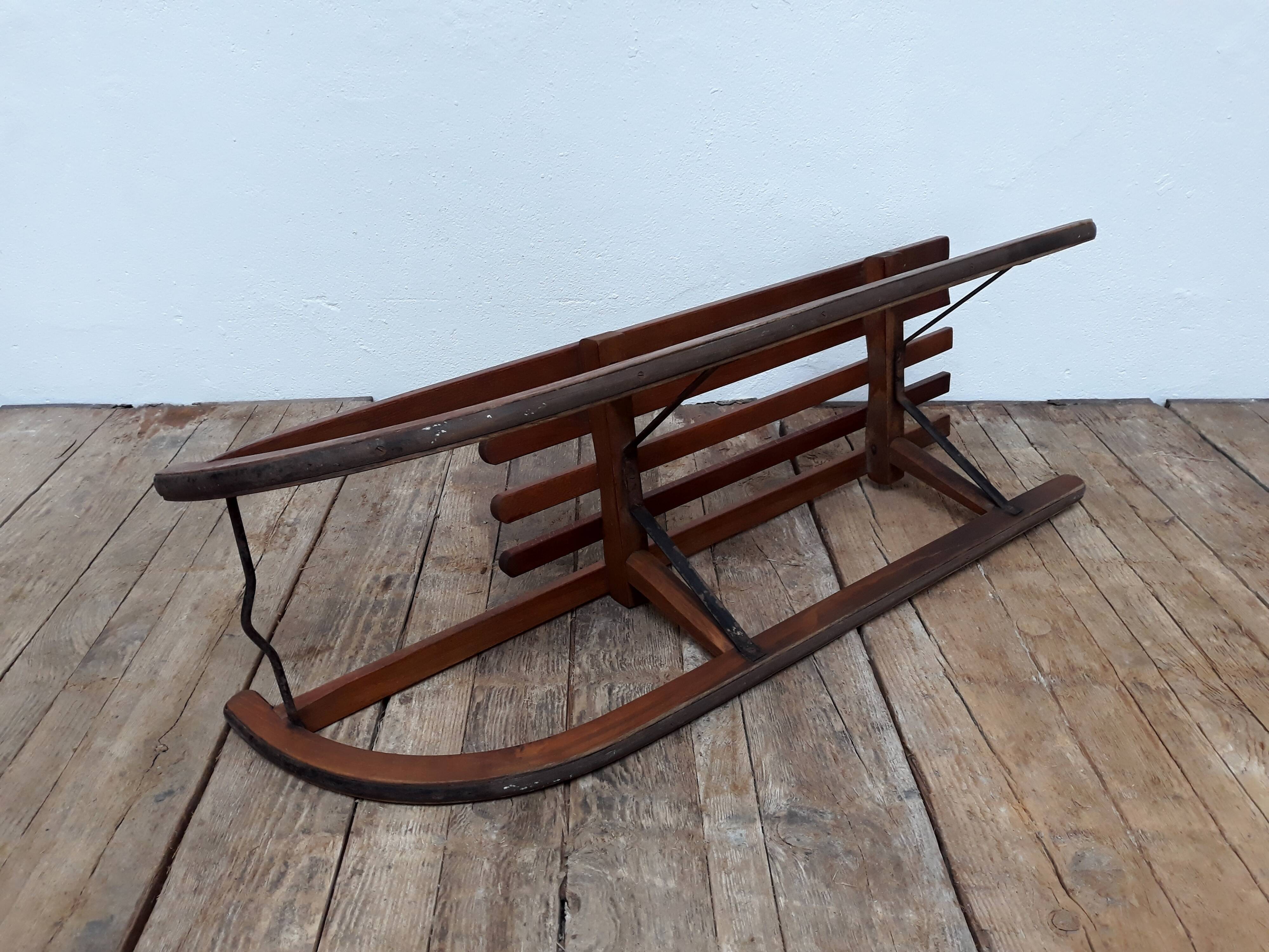 Old vintage wood and metal Davos sledge