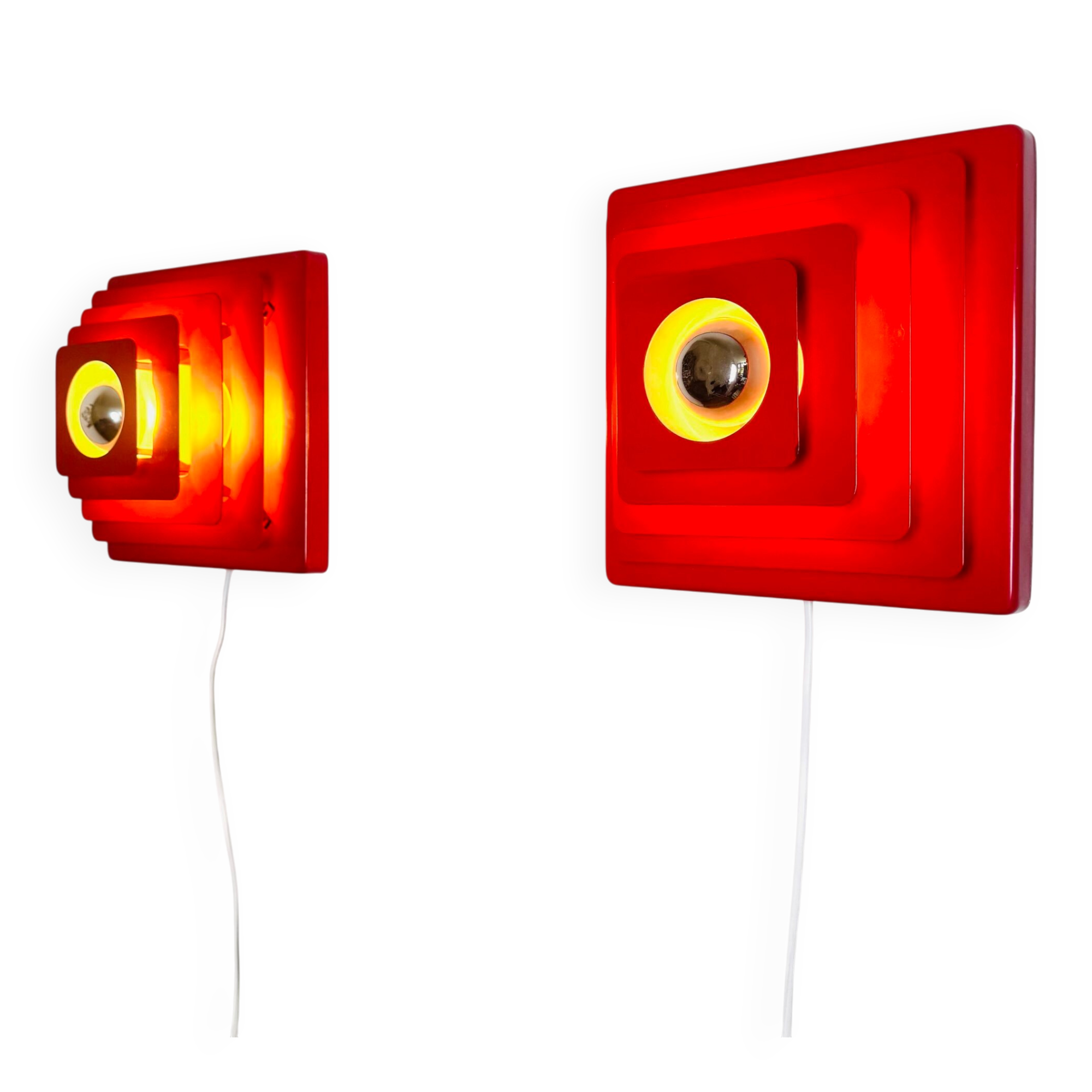 Multi-Layered Pyramid Wall Lamps In Red By Hustadt Leuchten, Germany 1970S