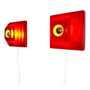 Multi-Layered Pyramid Wall Lamps In Red By Hustadt Leuchten, Germany 1970S