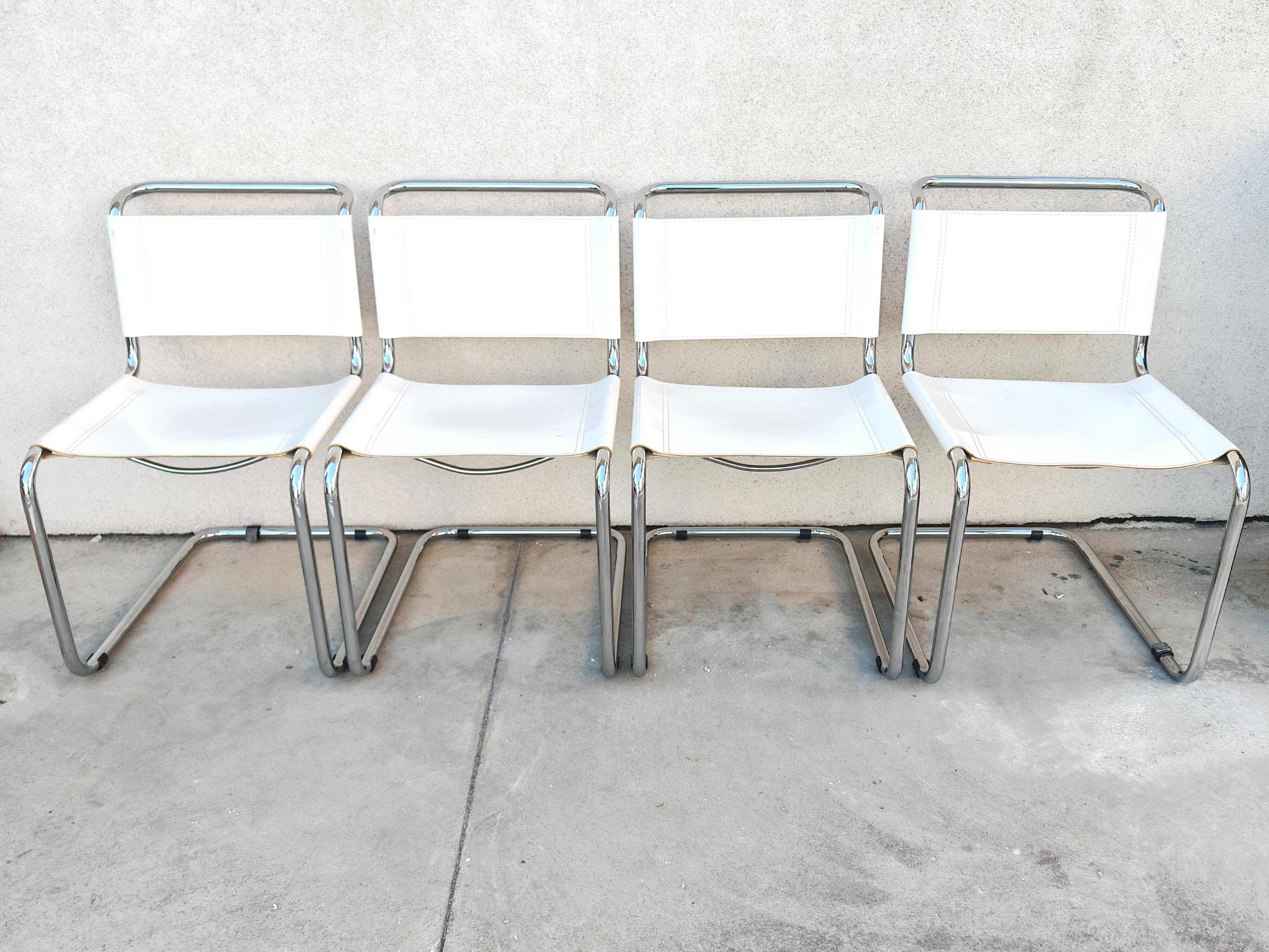 Set of 4 Bauhaus S33 chairs by Mart Stam in leather and steel.