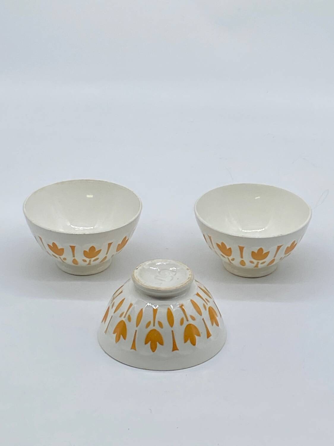 Trio of old Sarreguemines vintage ceramic bowls