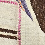 2x11 Brown & Cream Vintage Kilim Runner Rug, 75x337Cm