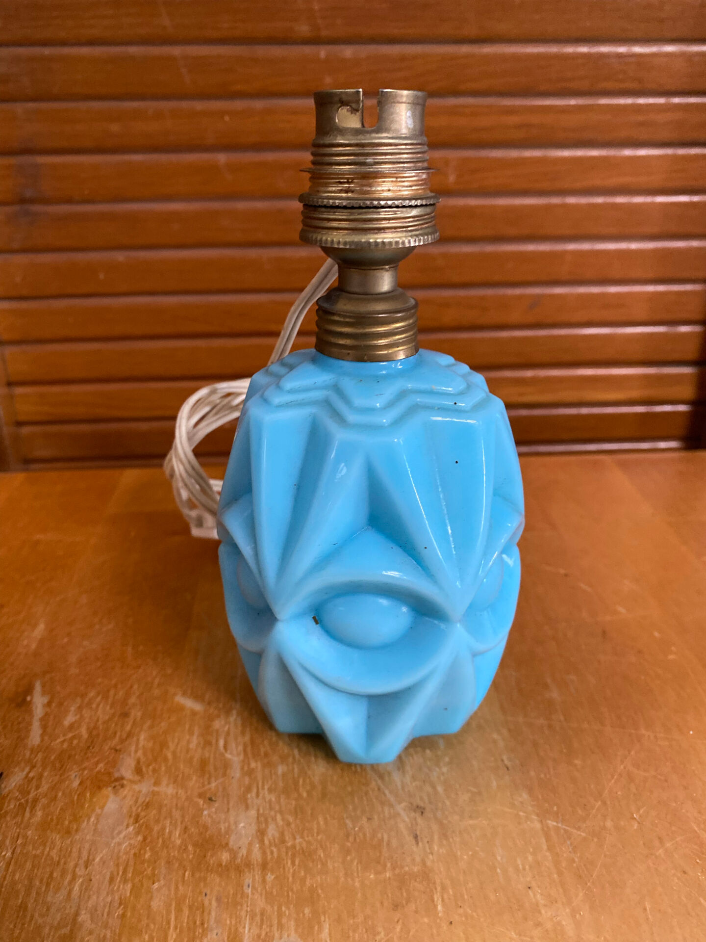 Foot of an old fair lamp chatard moulded blue glass vintage #e495