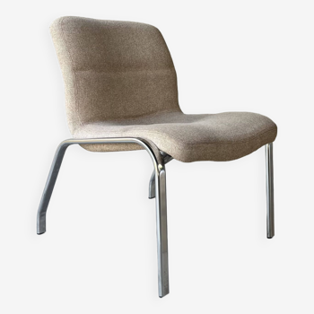 Low vintage chrome armchair and gray/beige fabric