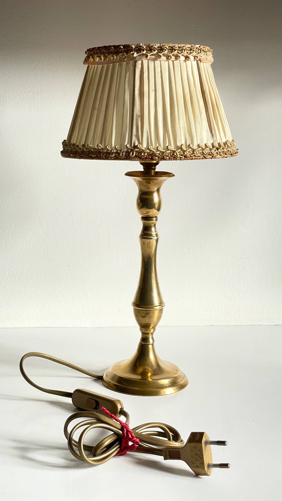 Solid brass lamp and antique lampshade