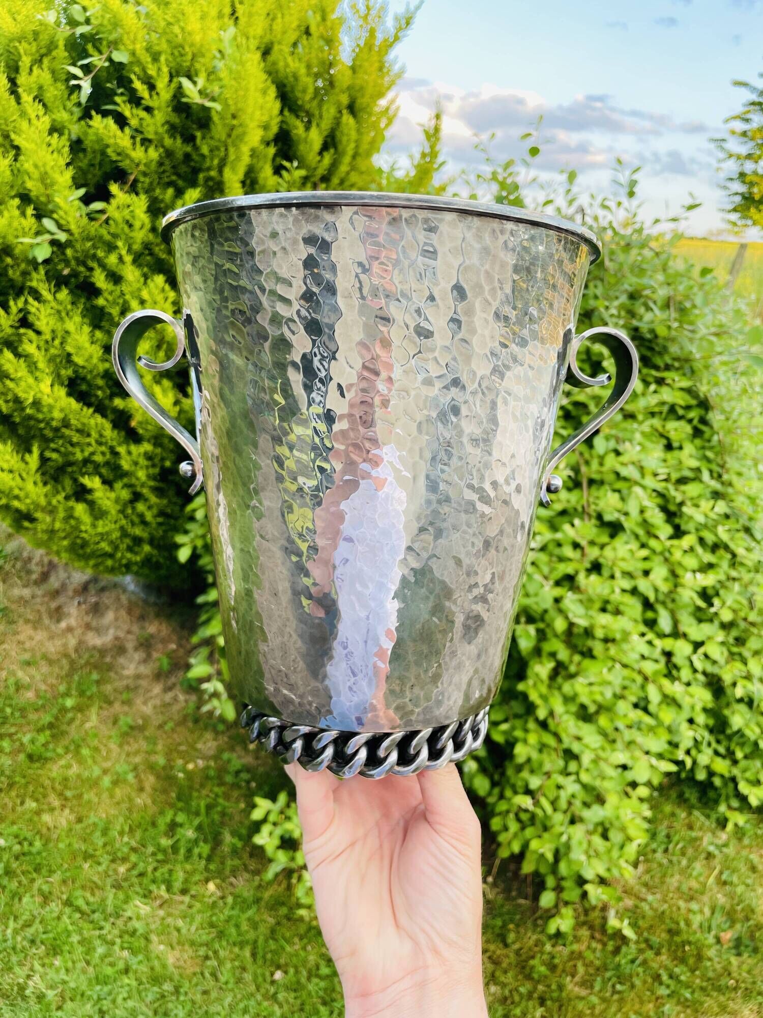 Jean Despres hammered silver metal champagne ice bucket