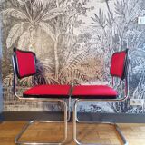 Pair of Cesca B32 Marcel Breuer chairs in red fabric
