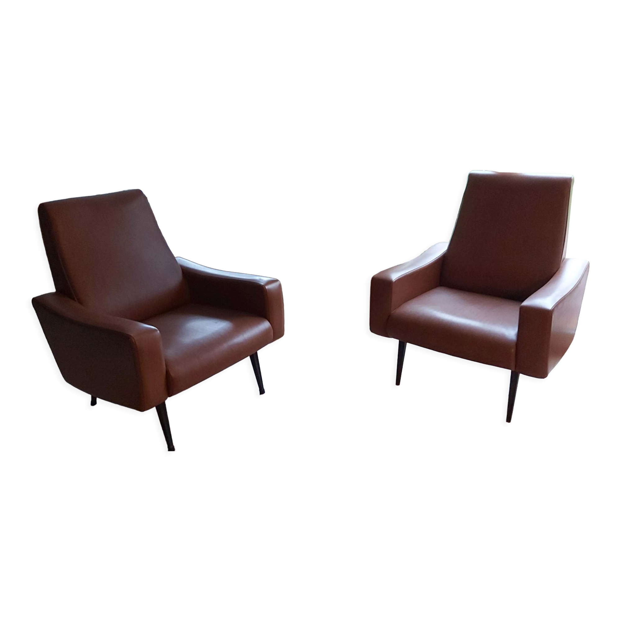 2 armchairs vintage 70s skai brown - beka