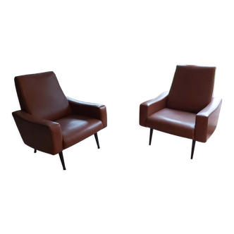 2 armchairs vintage 70s skai brown - beka