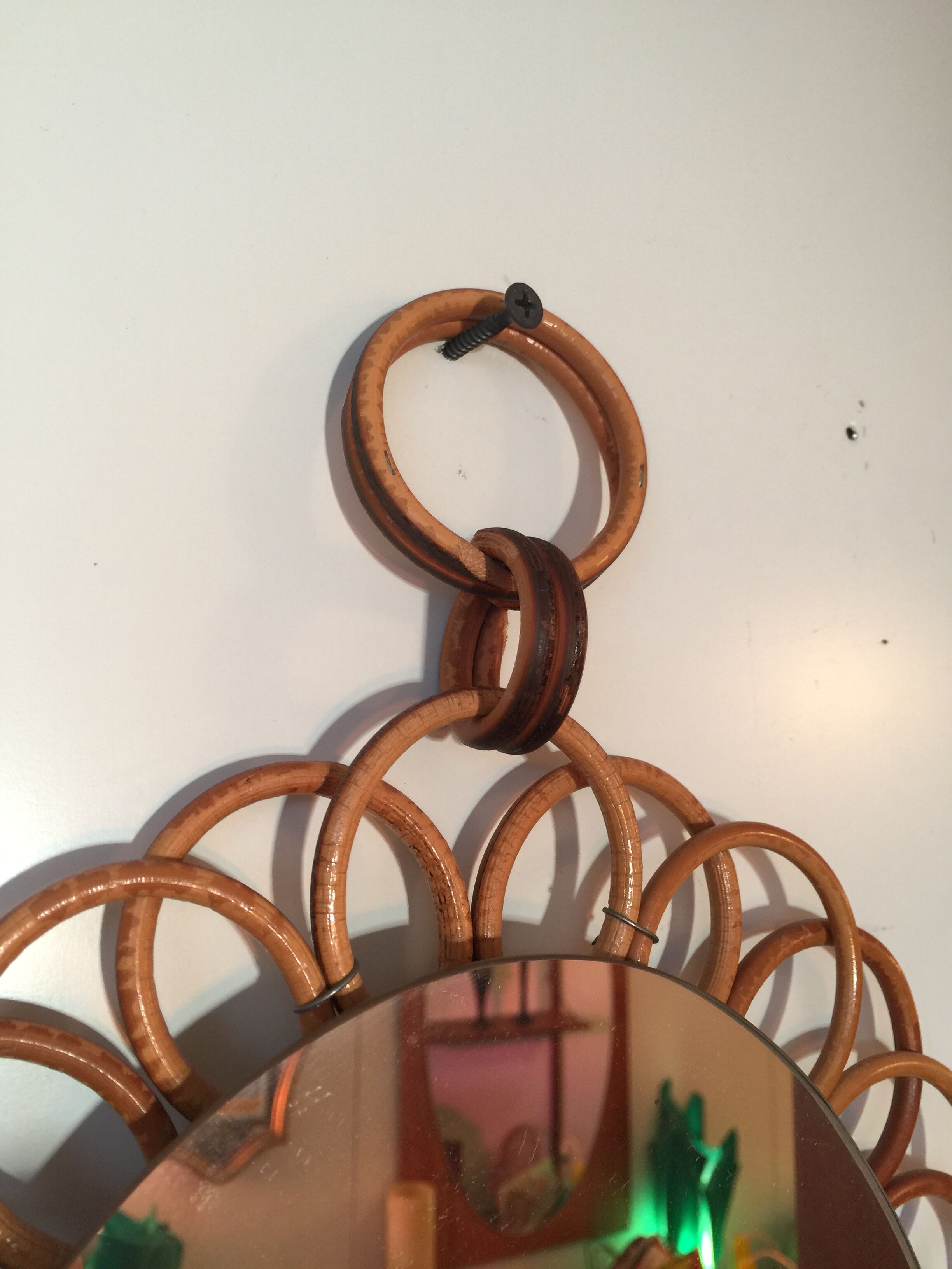 Mirror rattan oval vintage 27x35cm