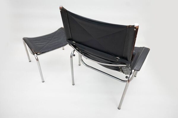 Fauteuil lounge He1106 avec ottoman par Hans Eichenberger pour Strässle, années 1970