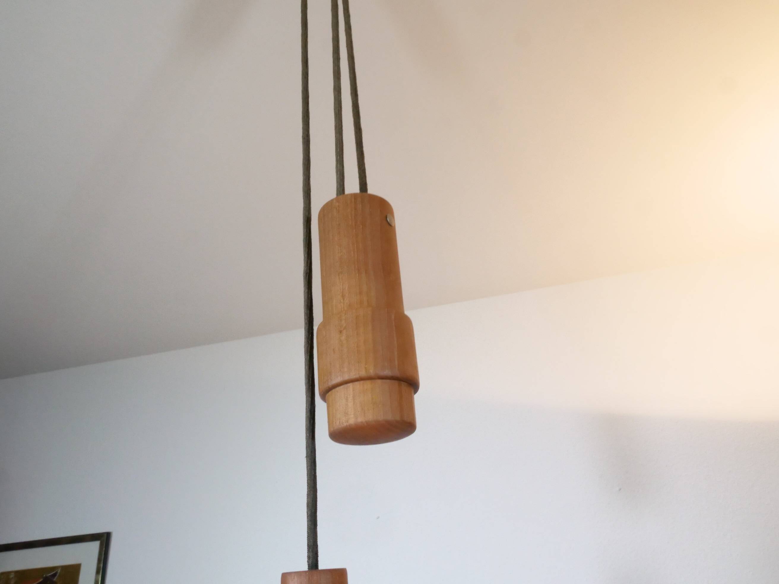Teak Pull Pendant Ceiling Lamp Domus 1960s