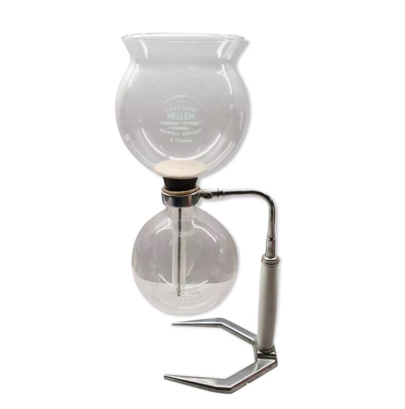 Vintage glass coffee maker pyrex chrome 8 cups Hellem circa 1950
