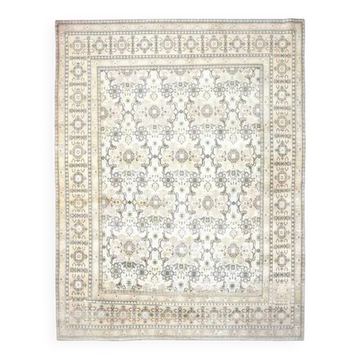 1970s Vintage Persian Handmade Wool Cotton Light Yellow Area Rug 281x356