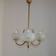 French Mid Century 3 Light Gold Metal Chandelier Textured Glass Shades