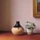 Salmon pink vase with brown top, Lund Danmark
