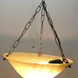 1970s vintage yellow speckled glass suspension – retro chain chandelier