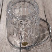 Crystal ice bucket from Arques model Longchamp diamond point, metal handle.