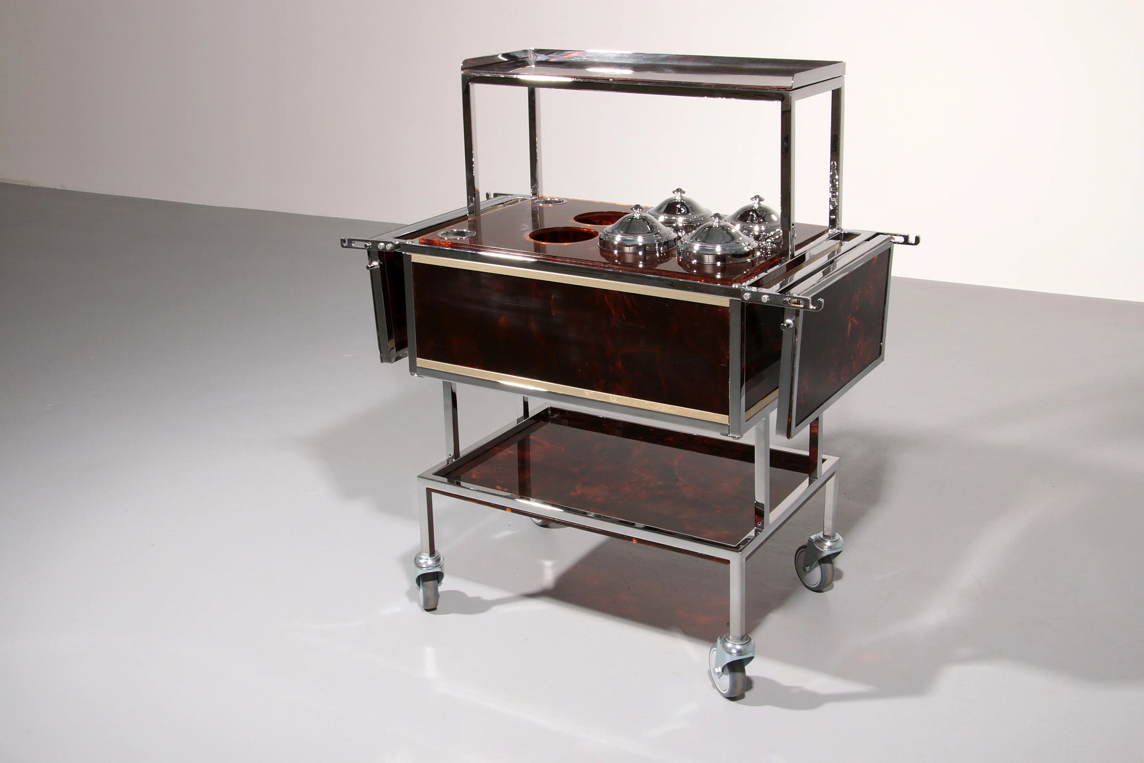 Italian ice cream / bar cart in chrome and faux tortoise
