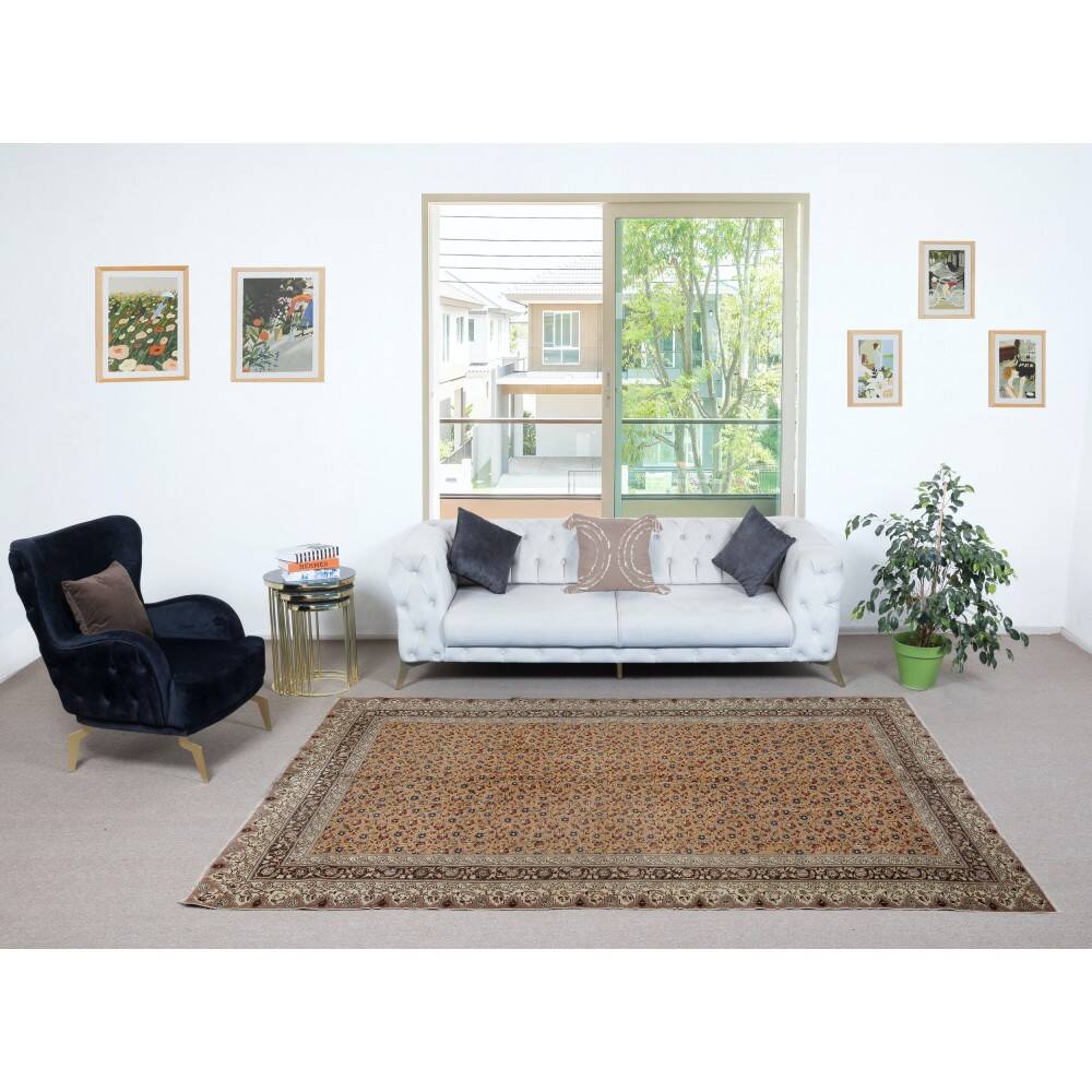 Vintage Handmade Turkish Area Rug with Floral Design