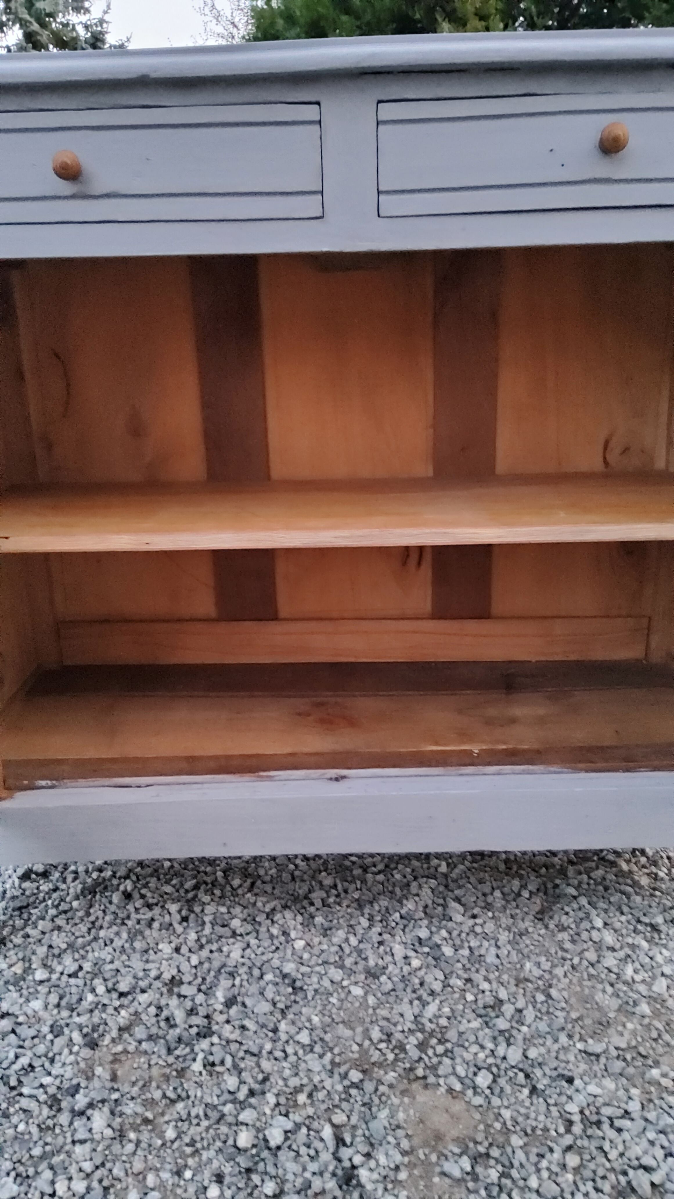 Parisian buffet patina gray 2 doors 2 drawers in solid poplar
