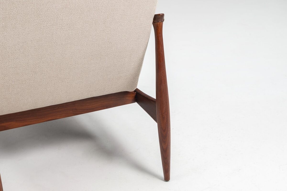 Sculptural Danish lounge chair in teak and fabric Denmark 1960
