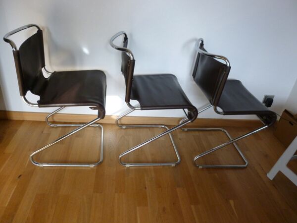 3 Chaises En Cuir pascal Mourgue 1960