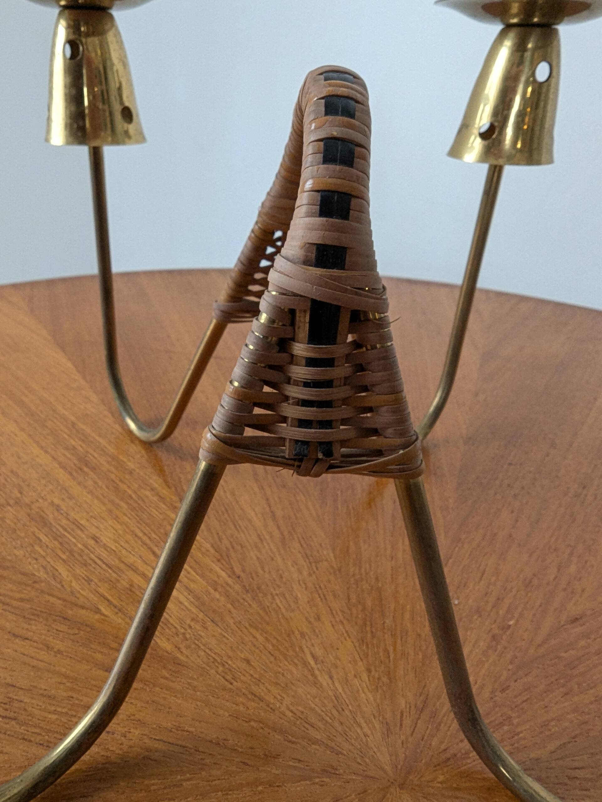 Brass and rattan candlestick