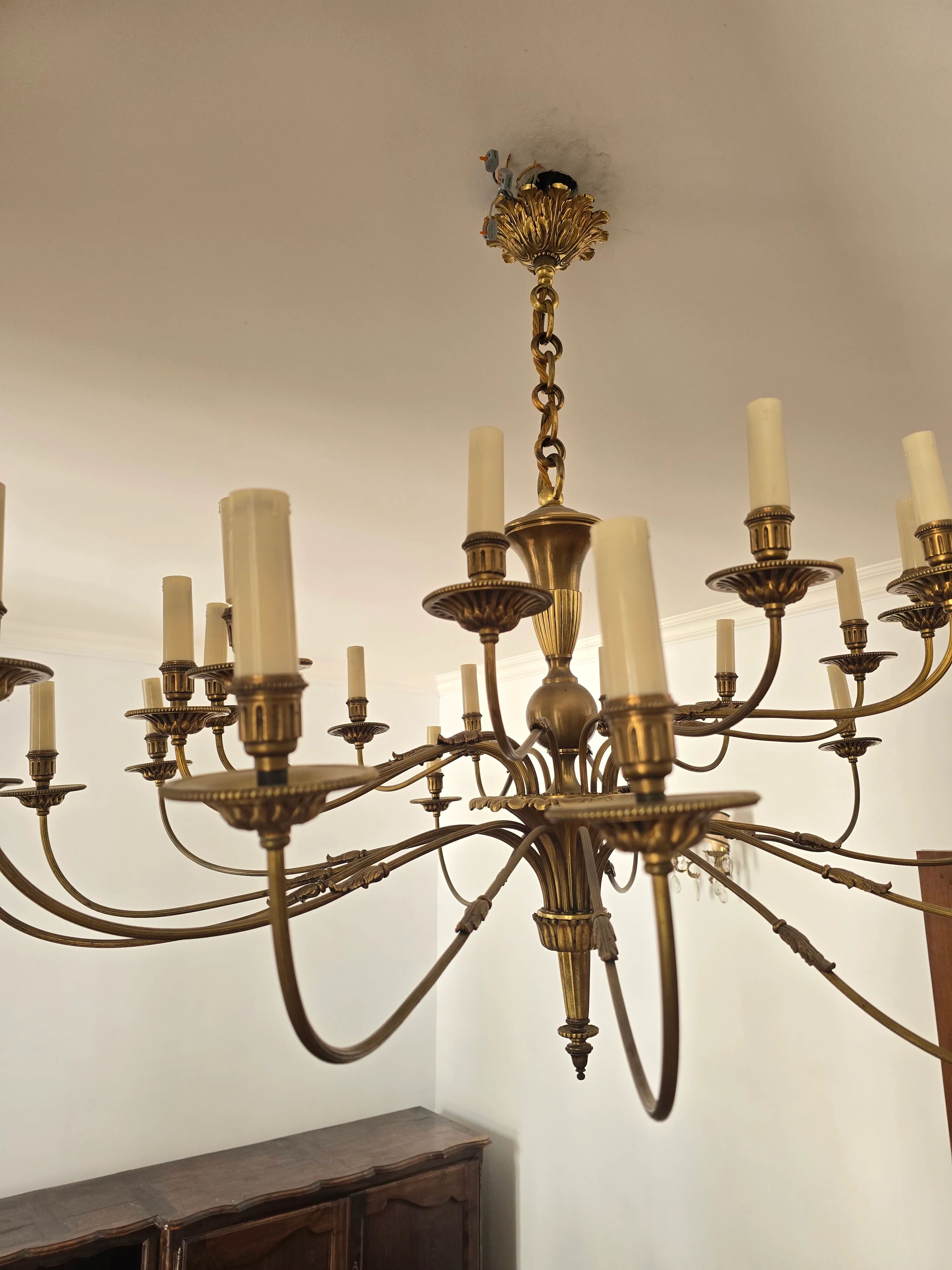 Large solid brass chandelier with 24 lights