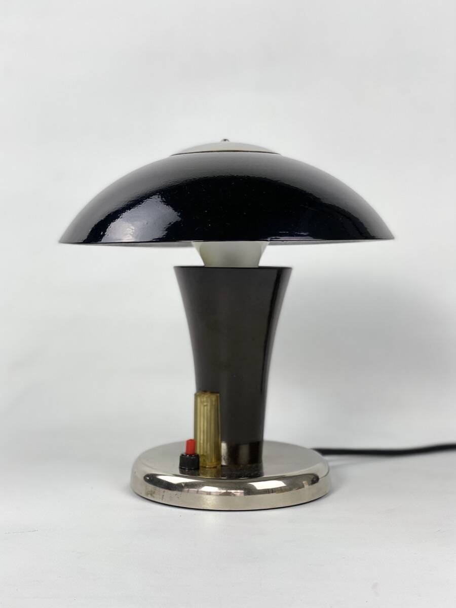 Vintage Bauhaus bedside lamp in brown bakelite and chrome, 1930s