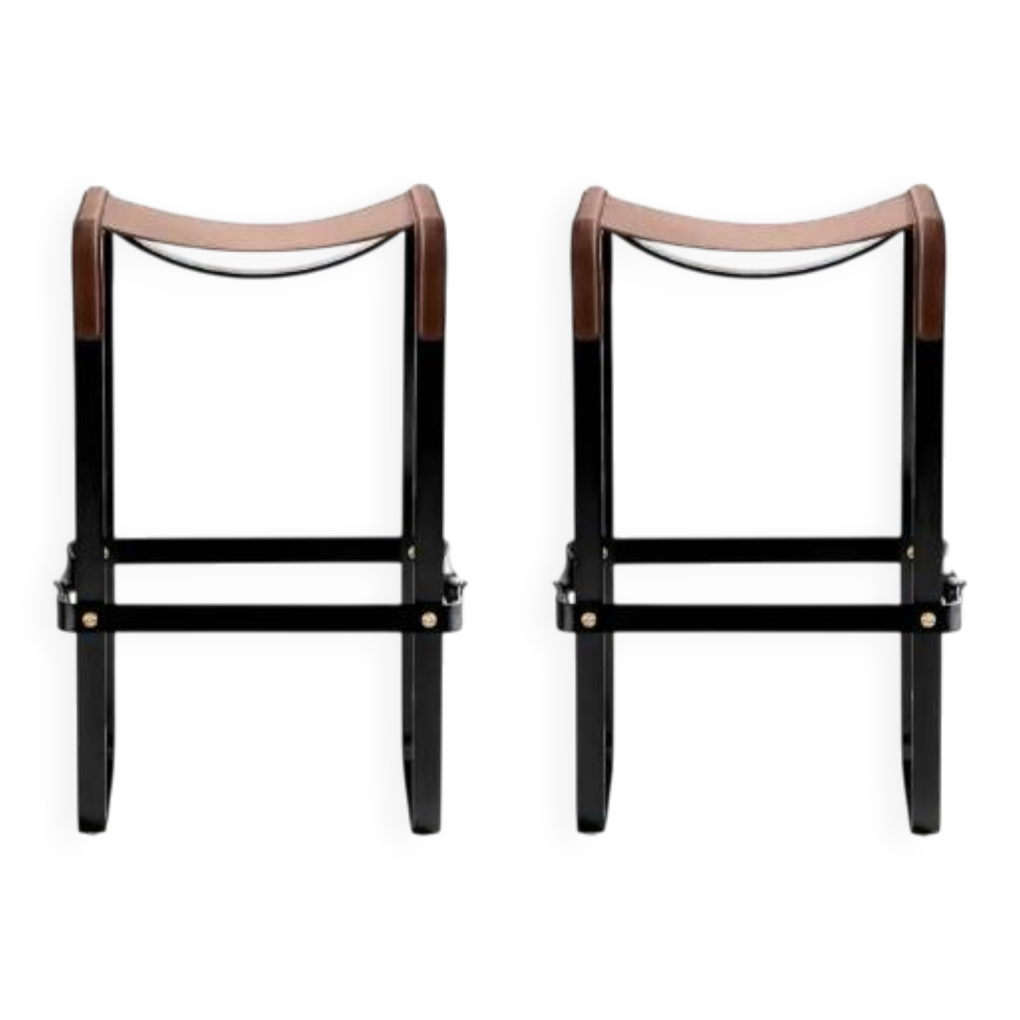Pair of metal brown and black stools without a backrest.