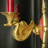Pair of Empire style swan wall lights from Petitot - bronze & burgundy patina