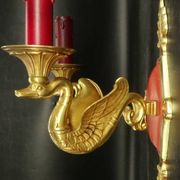 Pair of Empire style wall sconces with swans from Petitot - bronze & bordeaux patina.