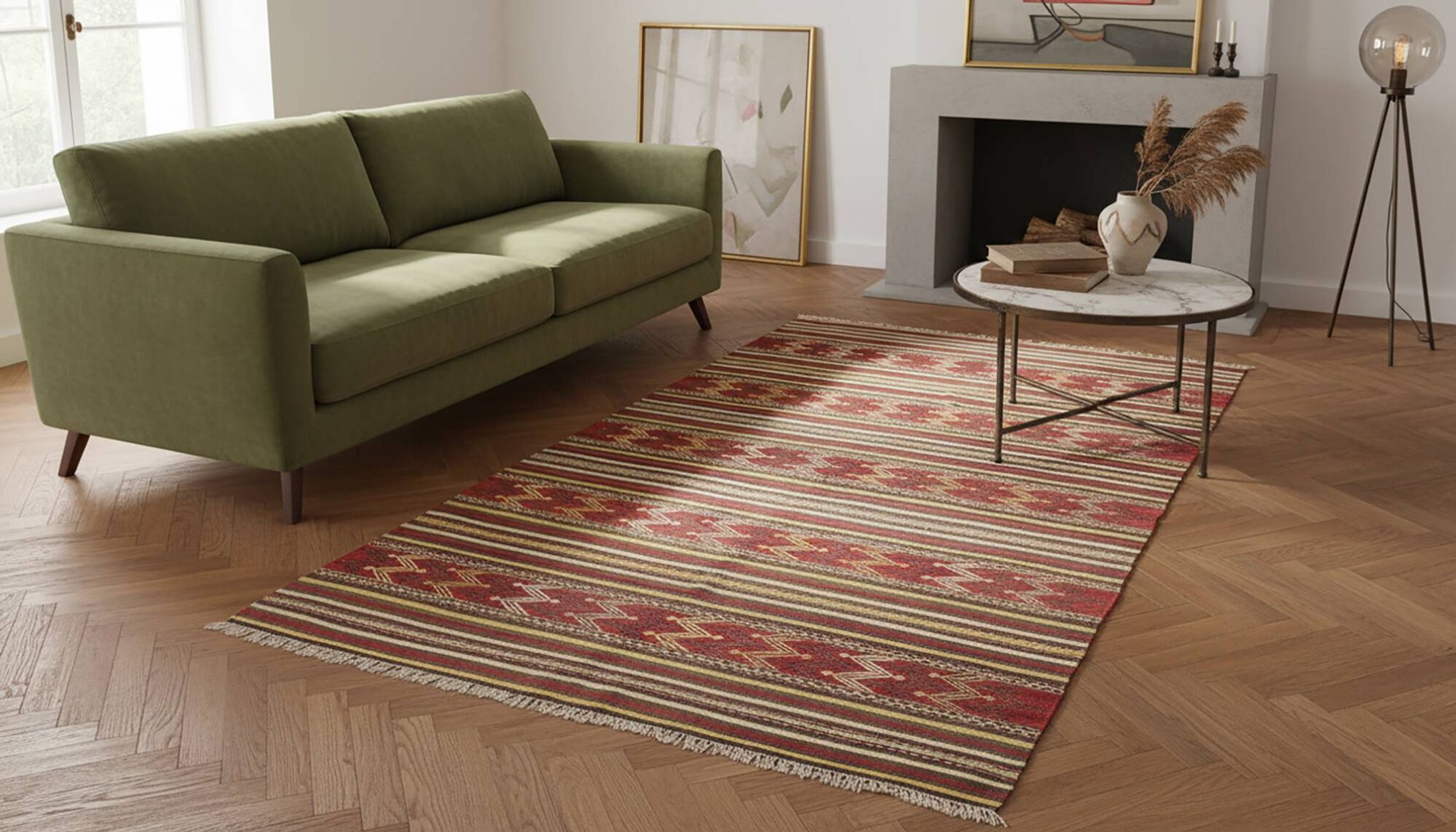 Grand Turkish Kilim Yoruk Vintage 150x300 cm Geometric Stripes