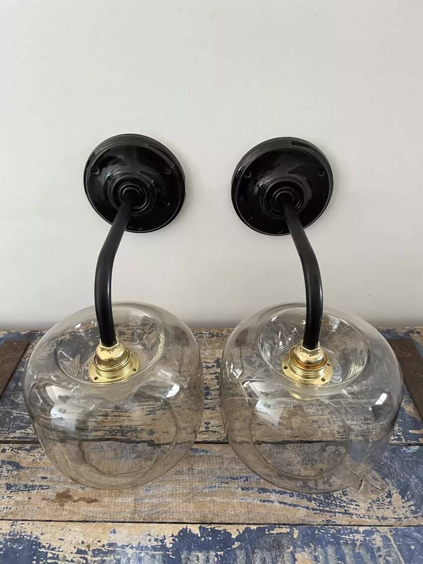 Pair of vintage smoked glass wall lights