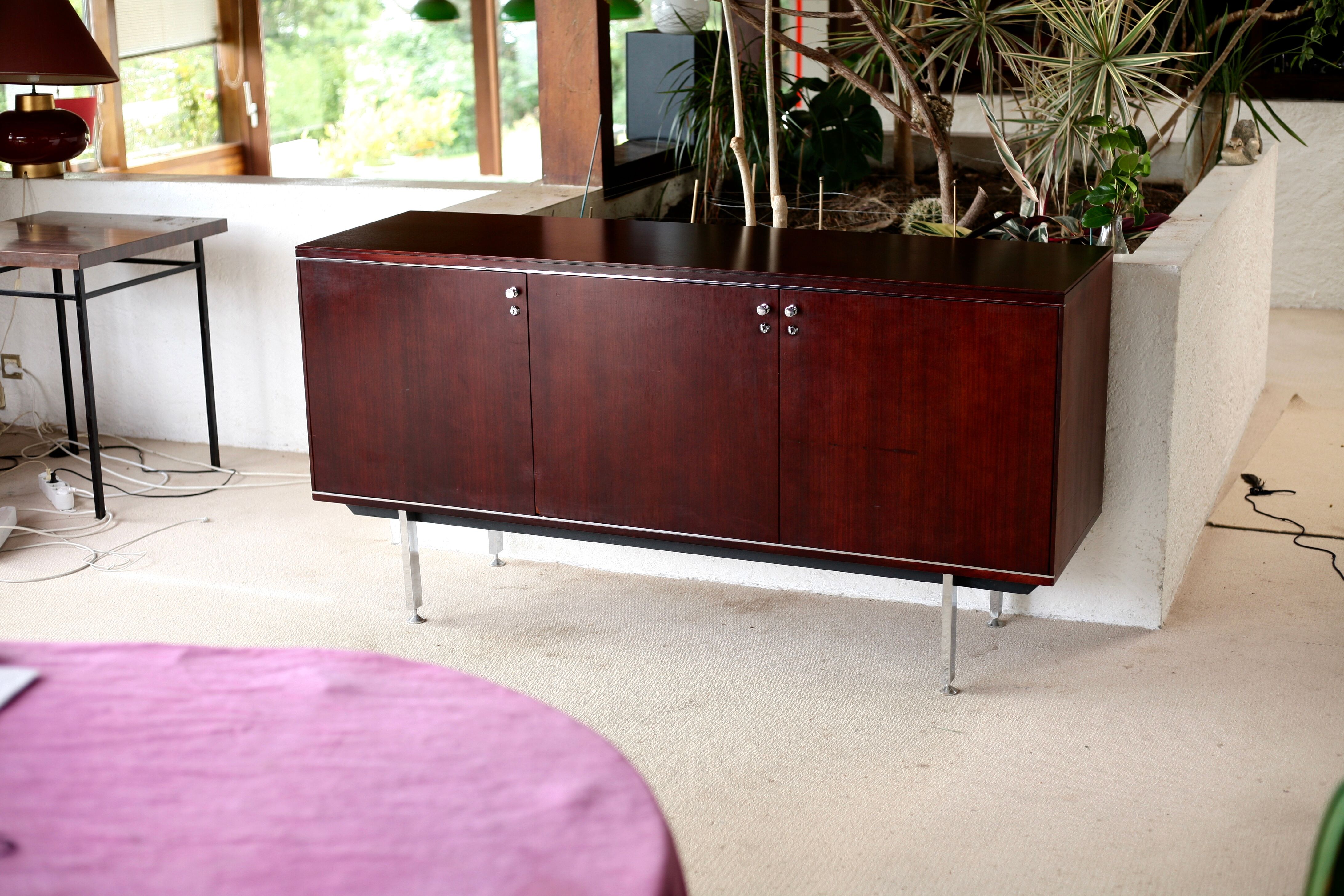 Sideboard solid wood and steel, France, cira 1970, Negroni edition
